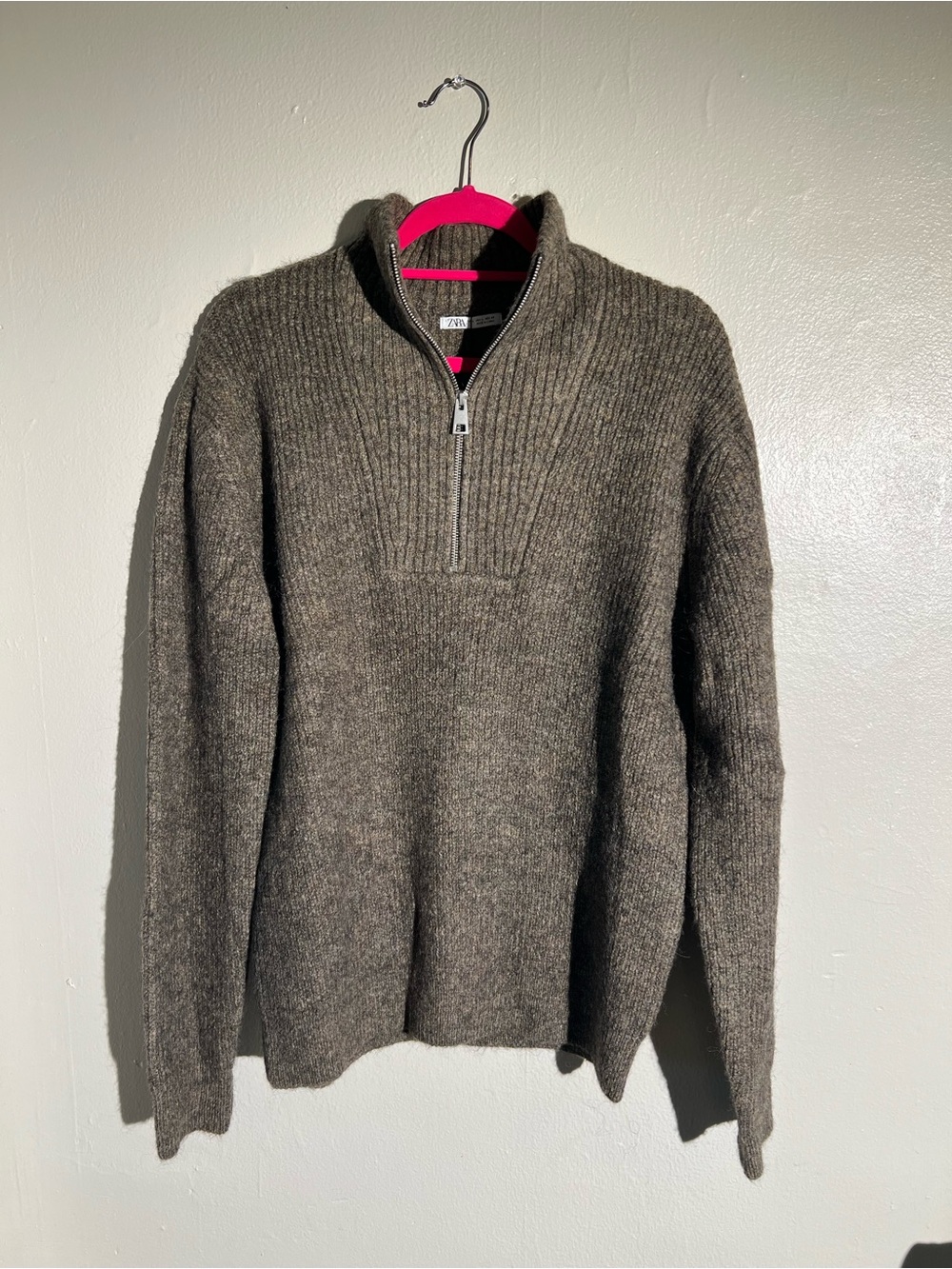 Zara Men's Zip-Up Sweater in Brown